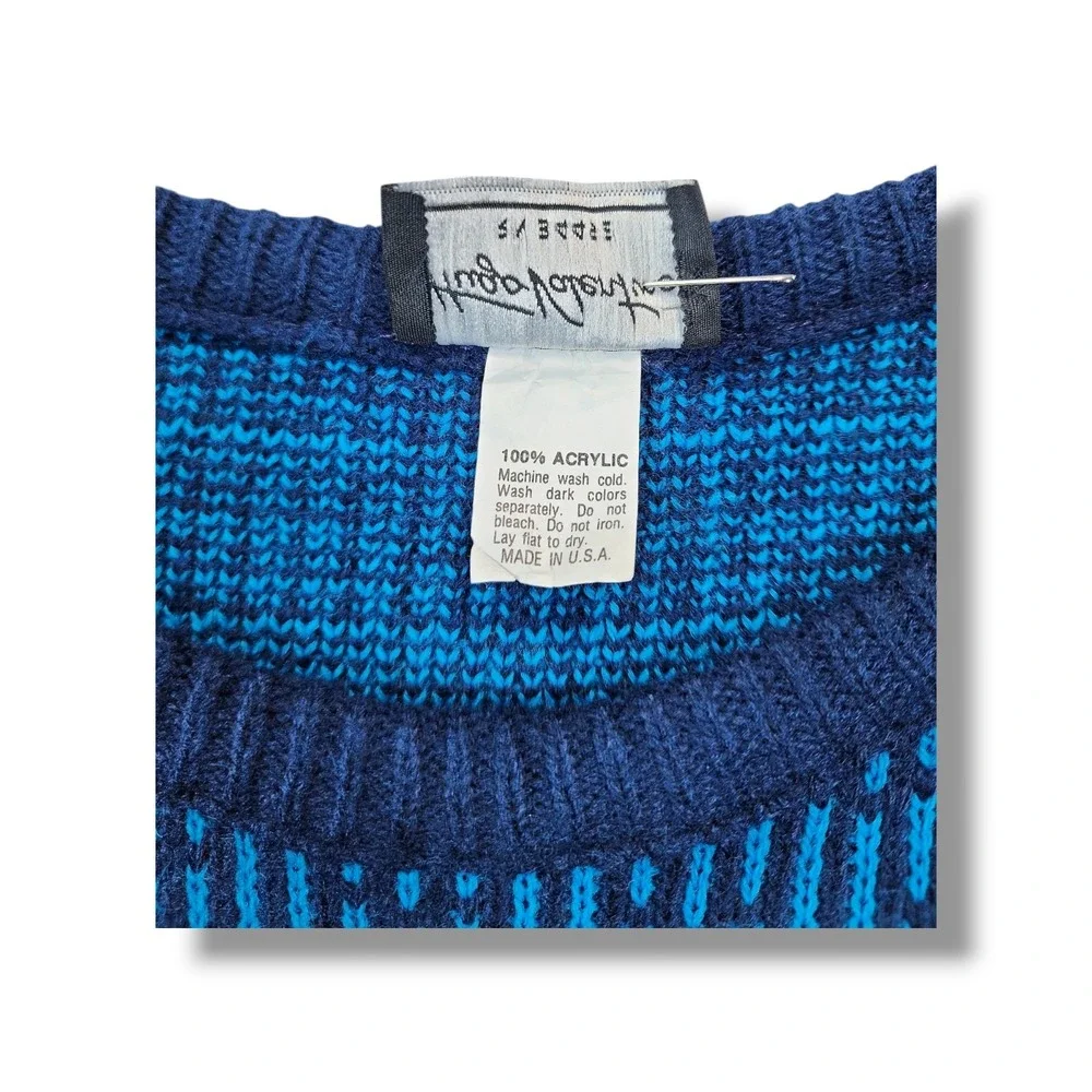Vintage 90s Hugo Valentino Navy & Blue Knit Sweater Size‎ Medium USA Made